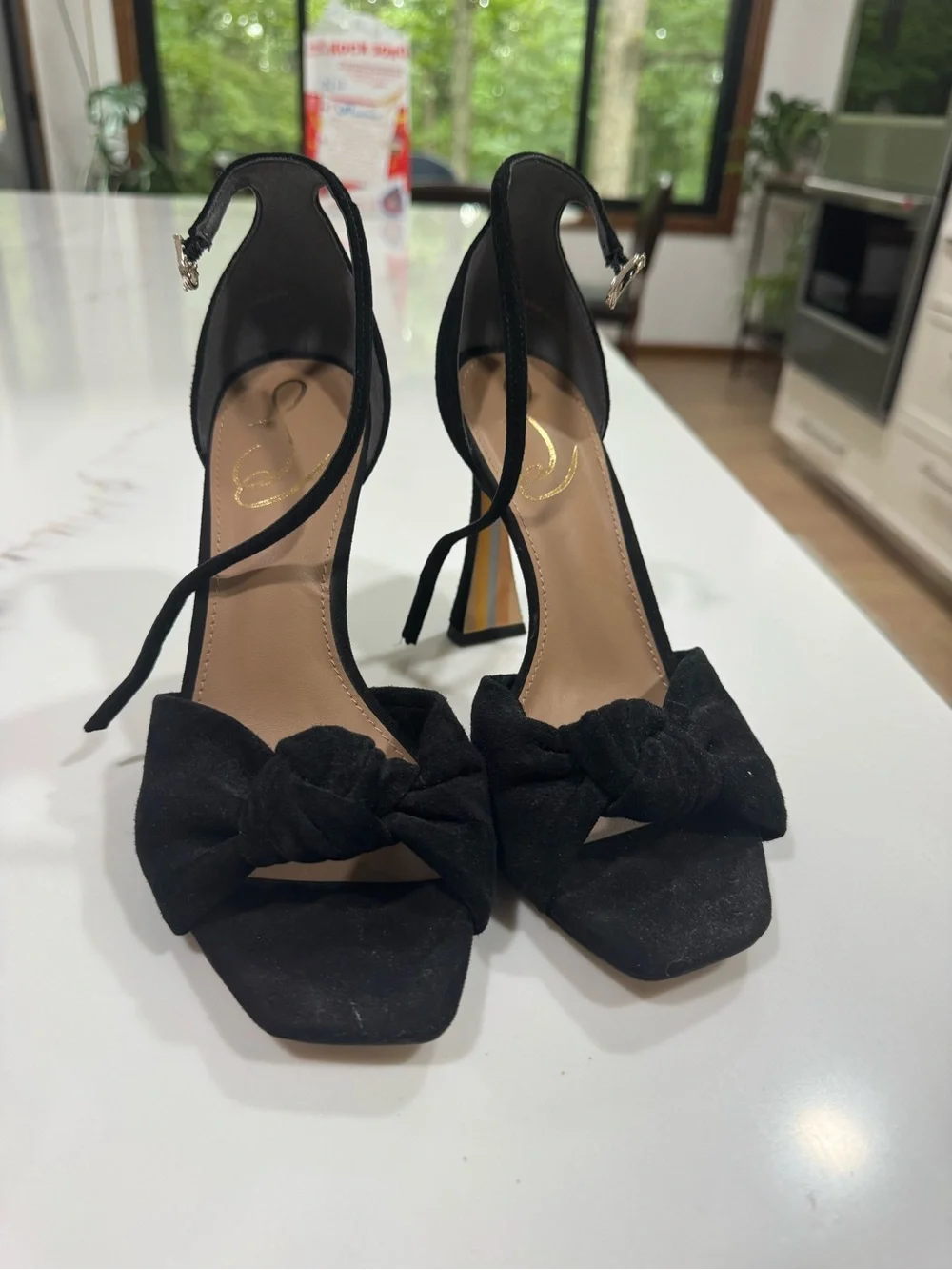 Sam Edelman Lucia Black Knot-Tie Suede High Heel Sandals